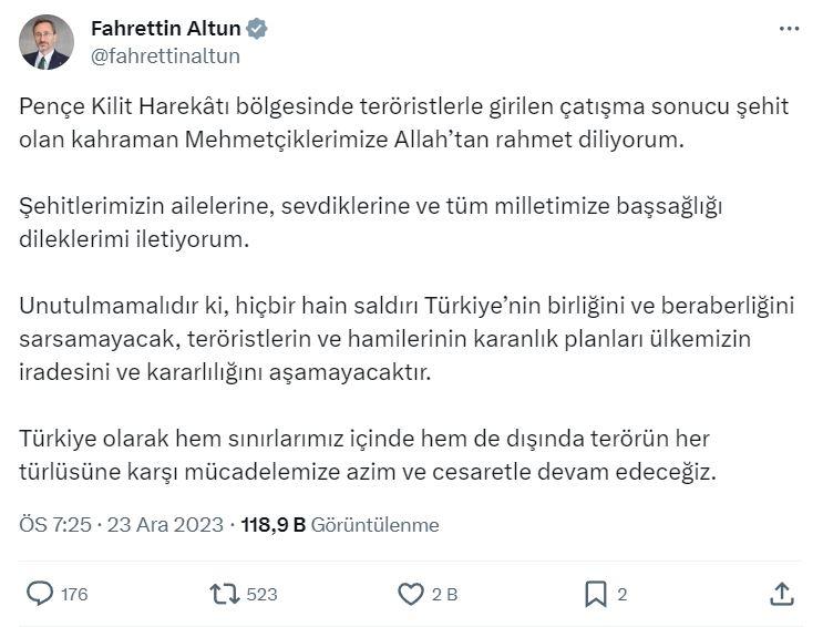 <p><strong>Cumhurbaşkanlığı İletişim Başkanı Fahrettin Altun</strong></p>
