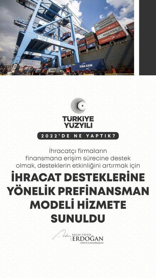 <p>İhracat Desteklerine Yönelik Prefinansman Modeli’ni devreye aldık.</p>