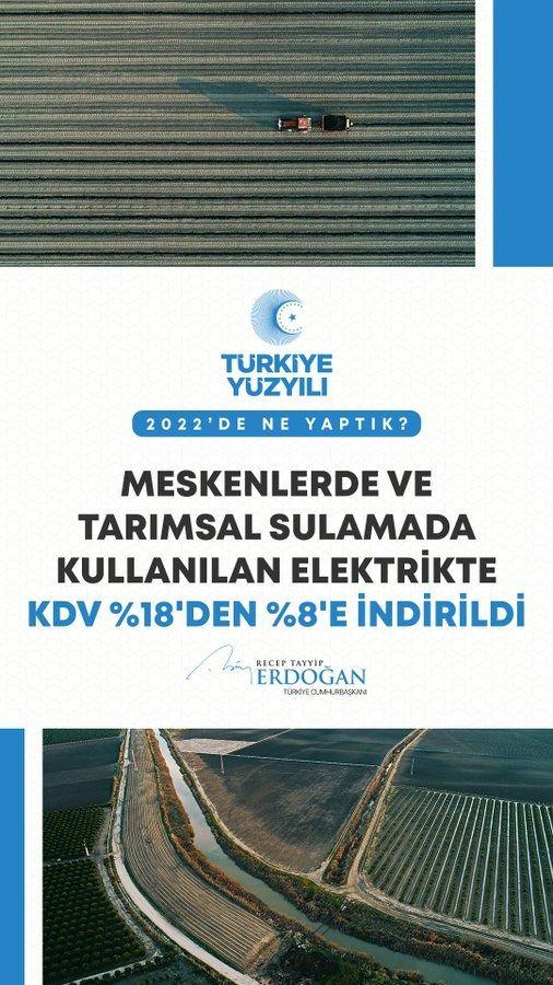 <p>Meskenlerde ve tarımsal sulamada kullanılan elektrikte KDV oranını %8&rsquo;e d&uuml;ş&uuml;rd&uuml;k.</p>
