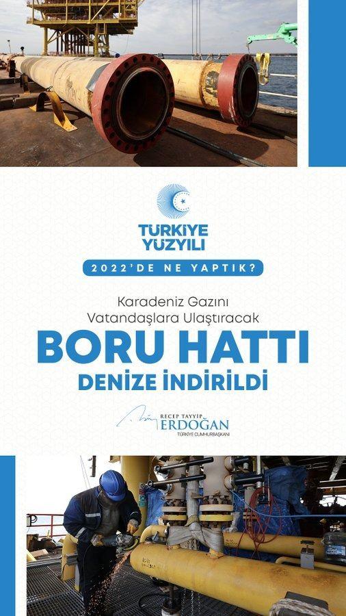 <p>Karadeniz&rsquo;de keşfettiğimiz doğal gazı vatandaşlarımıza ulaştıracak boru hattını denize indirdik. İnşallah kısa s&uuml;re i&ccedil;erisinde Karadeniz gazını evlerimizde kullanacağız.</p>
