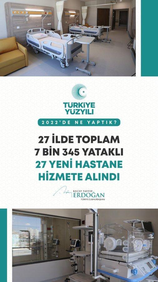 <p>27 ilimizde toplam 7 bin 345 yataklı 27 hastaneyi hizmete aldık.</p>
