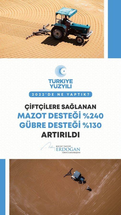 <p>&Ccedil;ift&ccedil;ilerimize sağlanan mazot desteğini %240, g&uuml;bre desteğini %130 artırdık.</p>
