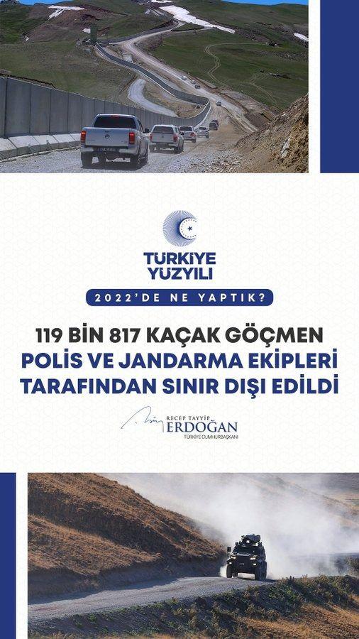 <p>119 bin ka&ccedil;ak g&ouml;&ccedil;meni polis ve jandarma g&uuml;&ccedil;lerimiz tarafından sınır dışı ettik.</p>
