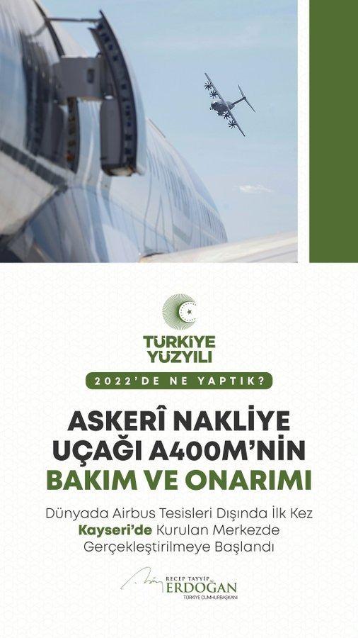 <p>Kayseri&rsquo;de kurduğumuz tesis ile asker&icirc; nakliye u&ccedil;ağı A400M&rsquo;nin bakım ve onarımını d&uuml;nyada ilk defa Airbus merkezleri dışında yapmaya başladık.</p>
