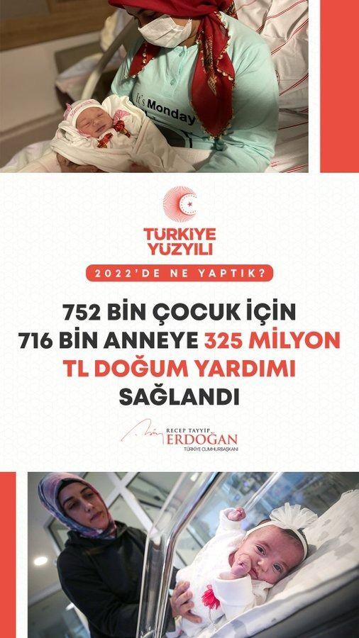 <p>716 bin anneye 325 milyon TL doğum yardımında bulunduk.</p>

