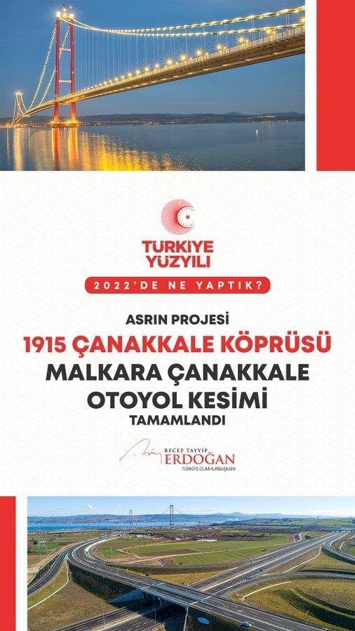 <p>Asrın projesi 1915 &Ccedil;anakkale K&ouml;pr&uuml;s&uuml; ile Malkara-&Ccedil;anakkale Otoyol Kesimi&rsquo;ni milletimizin hizmetine sunduk.</p>
