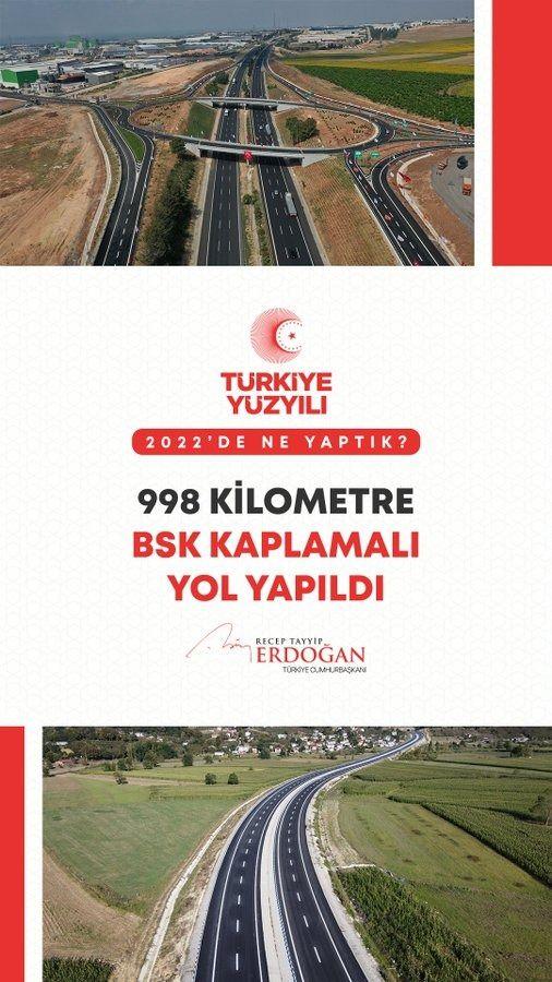 <p>998 kilometre BSK kaplamalı yol inşa ettik.</p>
