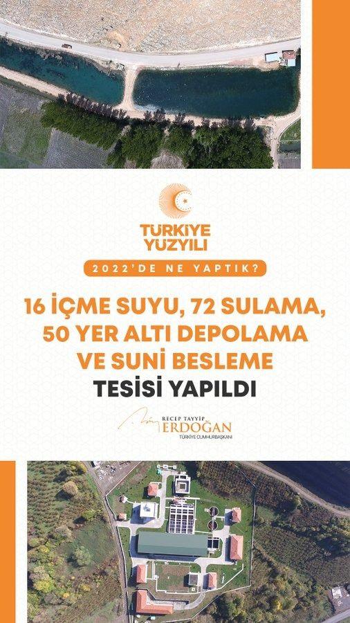 <p>16 i&ccedil;me suyu, 72 sulama, 50 yer altı depolama ve suni besleme tesisi tamamladık.</p>
