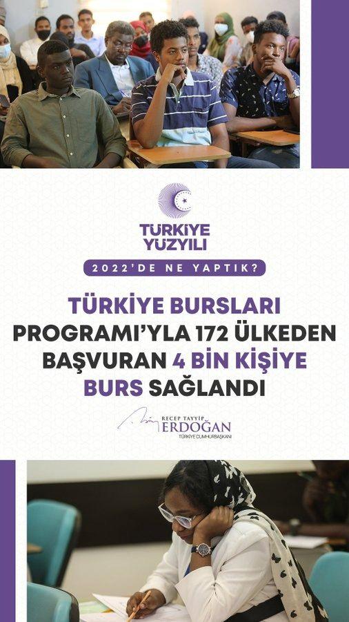 <p>T&uuml;rkiye Bursları Programı ile 172 &uuml;lkeden başvuran 4 bin kardeşimize burs sağladık.</p>
