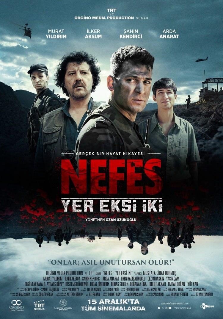 <p><span style="color:#FF0000"><strong>NEFES - YER EKSİ İKİ</strong></span></p>

<p><span style="color:#000000"><strong>TRT ortak yapımı "Nefes - Yer Eksi İki" filmi, Sarsıcı hikayesi, övgü toplayan oyunculuk performansları ve anlatımıyla Mehmetçiklerin hayatlarına ışık tuttu. 1993 yılının Güneydoğu Anadolu Bölgesi’nin en zorlu ve çetin şartlarında kesişen hikayelerini konu alan, başrollerinde Murat Yıldırım, İlker Aksum, Şahin Kendirci, Arda Anarat’ın yer aldığı başarılı yapım, 7'den 70'e izleyen herkesin tüylerini diken diken etti.</strong></span></p>
