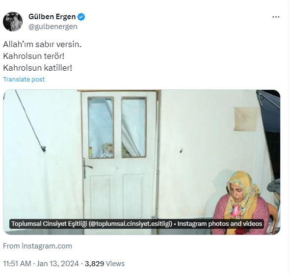 <p><span style="color:#000000"><strong>G&Uuml;LBEN ERGEN</strong></span></p>

<p><span style="color:#800000"><em><strong>"Allah'ım sabır versin. Kahrolsun ter&ouml;r! Kahrolsun katiller!"</strong></em></span></p>
