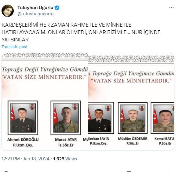 <p><span style="color:#000000"><strong>TULUYHAN UĞURLU</strong></span></p>

<p><span style="color:#800000"><em><strong>"Kardeşlerimi her zaman rahmetle ve minnetle hatırlayacağım. Onlar &ouml;lmedi, onlar bizimle... Nur i&ccedil;inde yatsınlar."</strong></em></span></p>
