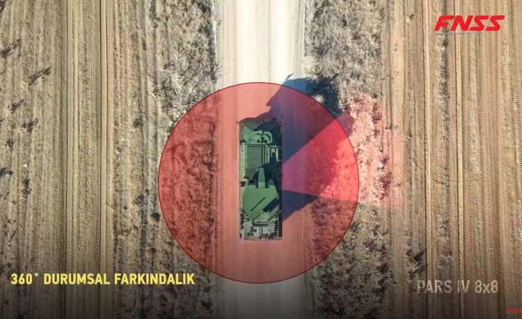 <p>Her türlü yol ve iklim koşulunda, gece ve gündüz görev yapabilen PARS IV 8x8’in önünde bulunan iki kişilik sürücü kabini, 180 dereceden fazla görüş alanı ve zırh altında yüksek seviyede sürüş güvenliği sağlıyor.</p>