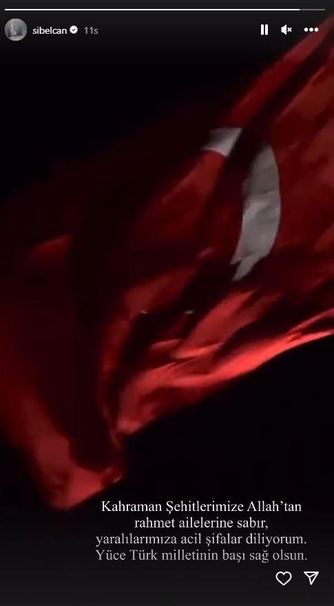 <p><span style="color:#000000"><strong>SİBEL CAN</strong></span></p>

<p><span style="color:#800000"><em><strong>"Kahraman Şehitlerimize Allah'tan rahmet ailelerine sabır, yaralılarımıza acil şifalar diliyorum. Y&uuml;ce T&uuml;rk milletinin başı sağ olsun."</strong></em></span></p>
