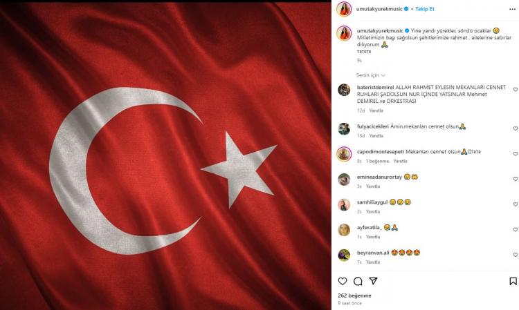 <p><span style="color:#000000"><strong>UMUT AKY&Uuml;REK</strong></span></p>

<p><span style="color:#800000"><em><strong>"Yine yandı y&uuml;rekler, s&ouml;nd&uuml; ocaklar. Milletimizin başı sağ olsun şehitlerimize rahmet, ailelerine sabırlar diliyorum."</strong></em></span></p>
