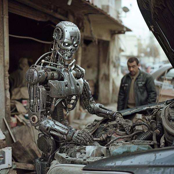 <p><strong>Terminatör filminden fırlamış gibi duran araba tamircisi bir robot...</strong></p>
