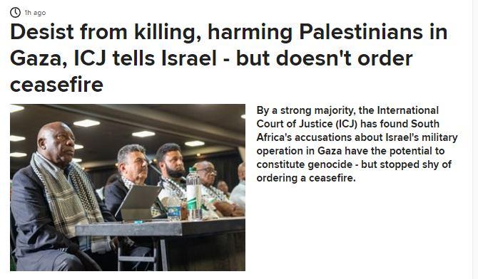 <p>Güney Afrikalı yayın kuruluşu NEWS24, Güney Afrika Uluslararası İlişkiler ve İşbirliği Bakanı Naledi Pandor'un <em><strong>"İsrail buna uymazsa korkunç bir emsal teşkil edecek"</strong></em> sözlerini manşete taşıdı.</p>
