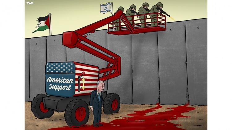 <p>Karikatürist Ameen Alhabarah, çiziminde İsrail`in ABD desteği ile Gazze`ye saldırısını anlatıyor.</p>
<p> </p>