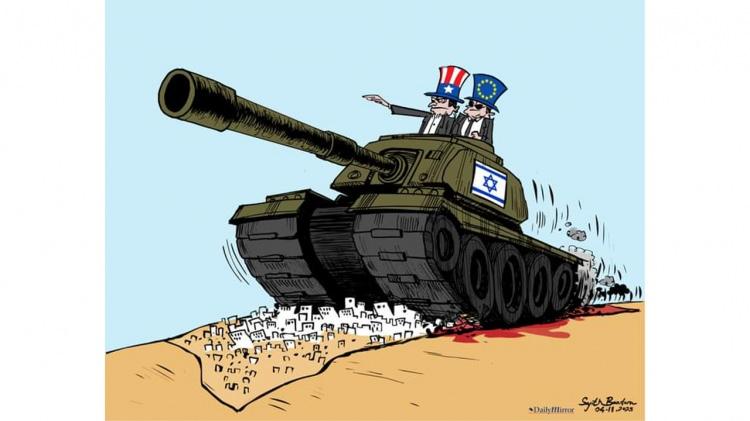<p>ABD ve İsrail iş birliği yaparak Gazze Şeridi`nde kan akıtıyor... Karikatürist: Sajith Bandara</p>
<p> </p>