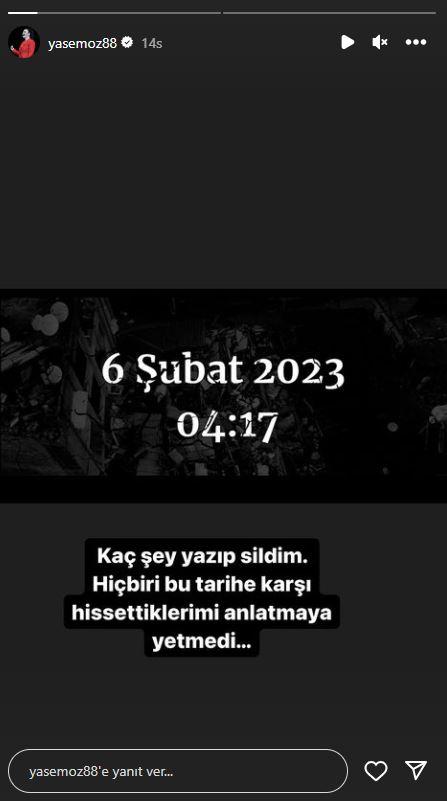 <p>YASEMİN SAKALLIOĞLU</p>

<p>"6 Şubat 2023, 4.17... Kaç  şey yazıp sildim. Hiçbiri bu tarihe karşı hissettiklerimi anlatmaya yetmedi."</p>
