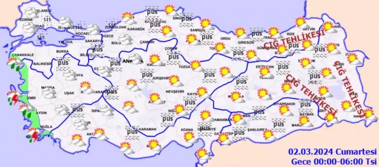 <p><strong>DOĞU ANADOLU </strong></p>

<p>Az bulutlu ve açık geçeceği tahmin ediliyor. Sabah ve gece saatlerinde yer yer yoğun olmak üzere pus, yer yer sis bekleniyor. Bölgenin kuzey ve doğusunun kar örtüsüne sahip eğimli yamaçlarında çığ tehlikesi bulunmaktadır.</p>

<p>ERZURUM °C, 9°C Az bulutlu</p>

<p>KARS °C, 9°C Az bulutlu</p>

<p>MALATYA °C, 15°C Az bulutlu</p>

<p>VAN °C, 6°C Az bulutlu</p>

<p><strong>GÜNEYDOĞU ANADOLU </strong></p>

<p>Az bulutlu ve açık geçeceği tahmin ediliyor. Sabah ve gece saatlerinde yer yer yoğun olmak üzere pus, yer yer sis bekleniyor.</p>

<p>DİYARBAKIR °C, 14°C Az bulutlu ve açık</p>

<p>GAZİANTEP °C, 16°C Az bulutlu ve açıkSİİRT °C, 15°C Az bulutlu ve açık</p>

<p>ŞANLIURFA °C, 16°C Az bulutlu ve açık</p>
