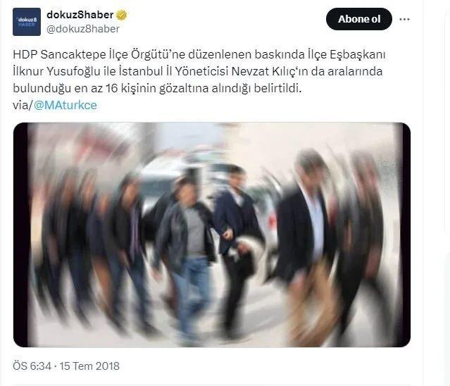 <p><strong>NEVZAT KILIÇ, PKK/KCK'NIN OPERASYONUNDA TUTUKLANMIŞTI</strong></p>
<p>İstanbul'da 17 Temmuz 2018 tarihinde düzenlenen operasyonda, terör örgütü PKK adına izinsiz toplantı yapacakları öne sürülen ve aralarında HDP Sancaktepe İlçe Başkanlığı yöneticilerinin de yer aldığı 17 kişi gözaltına alınmıştı. Nevzat Kılıç da, gözaltına alınan isimler arasında yer aldı. </p>