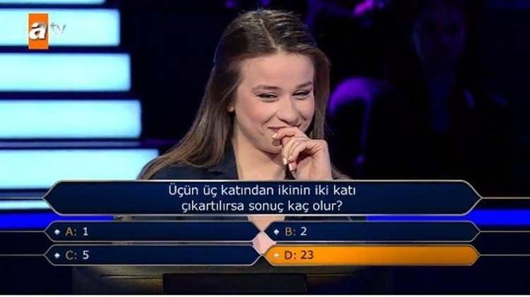 <p>Daha sonra arkadaşını dinleyerek "23" yanıtını veren yarışmacı, doğru cevabın "5" çıkmasıyla elendi. Genç oyuncu, sosyal medyada gündem oldu.</p>

<p> </p>

