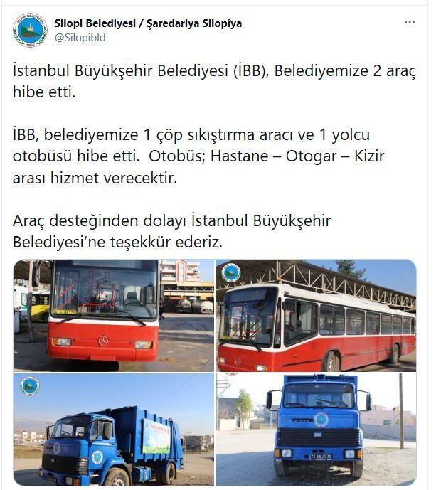 <p>Kayyum yönetimindeki Cizre ve İdil belediyelerine 2019'da geçici olarak tahsis edilen iş makinelerini "işimiz yoğun" diyerek geri alan İmamoğlu’nun, HDP'li Silopi Belediyesi'ne 1 kamyon ve 1 yolcu otobüsü hibe ettiği ortaya çıktı. (Sabah 11.02.2021)</p>