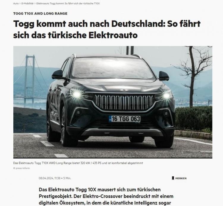 <p>Derginin, "Togg Almanya'ya da geliyor: İşte Türk elektrikli aracının sürüşüne dair detaylar" başlığıyla verdiği haberde, T10X'in dijital ekosistemine vurgu yapıldı.</p>

<p> </p>
