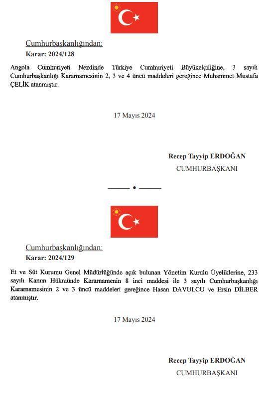 <p><strong>ANGOLA BÜYÜKELÇİLİĞİNE YENİ İSİM</strong></p>
<p>Angola Cumhuriyeti Türkiye Cumhuriyeti Büyükelçiliğine Mehmet Mustafa Çelik atandı.</p>