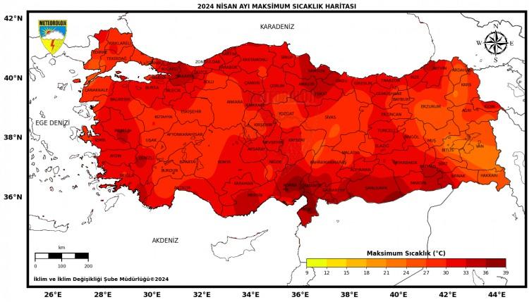 <p> 1991-2020 normalleri nisan ayı ortalama sıcaklığı 12,3 derece olup, 2024 yılı nisan ayı sıcaklığı ise 16,6 derece olarak gerçekleşti. 2024 yılı nisan ayı, 1991-2020 normalleri nisan ayı ortalamasının 4,3 derece üzerinde yaşandı. 2024 yılı nisan ayı, son 53 yılın en sıcak nisan ayı olarak kayıtlara geçti.</p>
