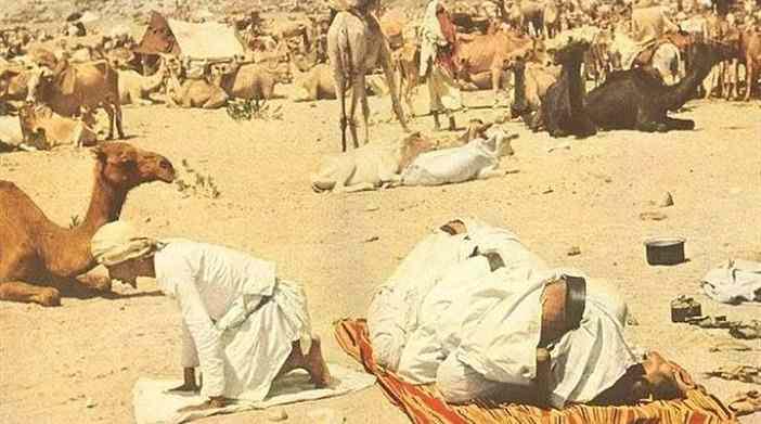 <p>&Ccedil;&ouml;lde develerinin yanında namaz kılanlar.</p>

<p>&nbsp;</p>

