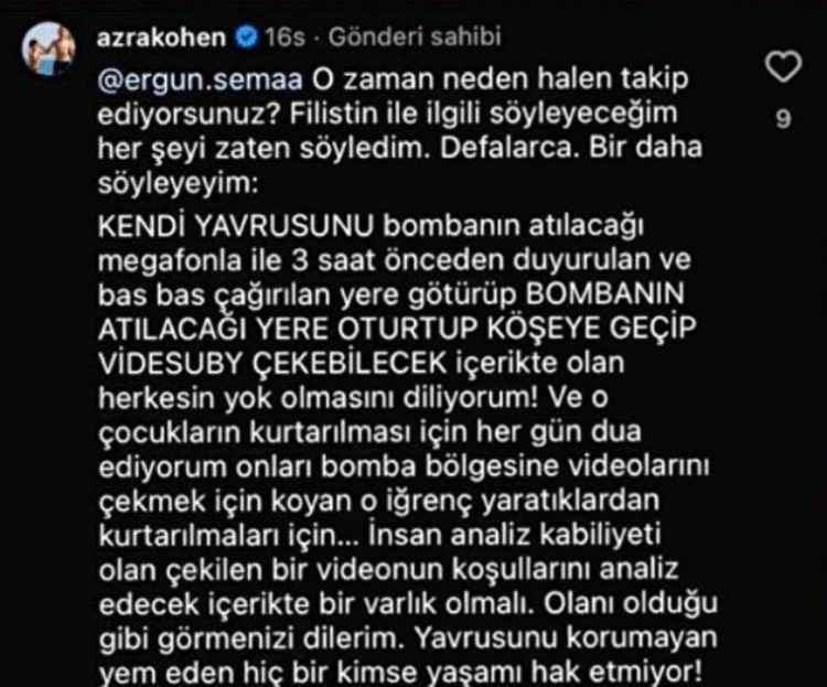 <p>Kohen, sosyal medya hesabından bir takipçisine yanıt olarak şöyle yazdı:</p>

<p> </p>
