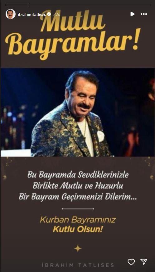 <p><strong>İBRAHİM TATLISES</strong></p>

<p><strong>"Bu bayramda sevdiklerinizle birlikte mutlu ve huzurlu bir bayram geçirmenizi dilerim. Kurban bayramınız mübarek olsun!"</strong></p>
