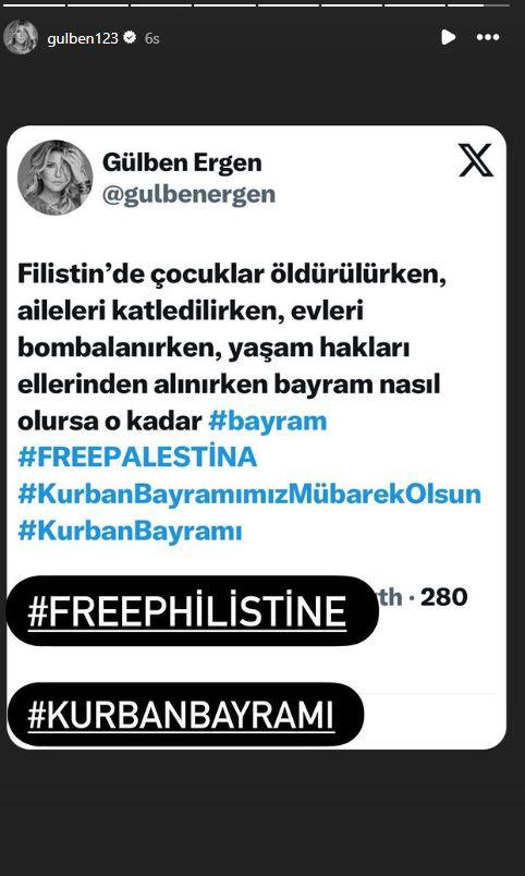 <p><strong>GÜLBEN ERGEN</strong></p>

<p><strong>"Filistin'de çocuklar öldürülürken, aileler katledilirken, evleri bombalanırken, yaşam hakları ellerinden alınırken bayram nasıl olursa o kadar bayram..."</strong></p>
