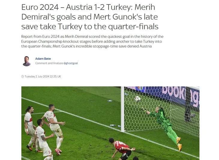 <p>Merih Demiral'ın golleri ve Mert Günok'un son saniyedeki kurtarışı Türkiye'yi çeyrek finale taşıdı. (Sky Sports)</p>