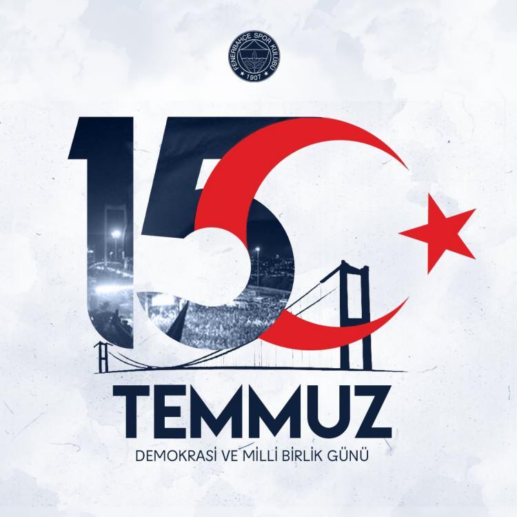 <p>Fenerbahçe: Hain darbe girişiminin 8. yıl dönümünde bir kez daha altını çizerek söylüyoruz ki; Büyük Türkiye Cumhuriyeti, sahip olduğu asil değerlerle Atatürk’ün izinde ilelebet yaşayacak, Fetö ve benzeri örgütlere hiçbir zaman teslim olmayacaktır. Bugün de, kendisine atılan iftiralar ve yapılan algı çalışmaları ile hala bazı güçlerin hedefinde olan Fenerbahçe, doğru bildiklerinden, ilkelerinden ve değerlerinden taviz vermeden mücadelesine devam edecektir. Dünyanın en büyük spor kulübü Fenerbahçemiz, her zaman kıymetli vatanı ve milleti için var gücüyle çalışmaya, ay yıldızlı bayrağı dünyanın her yerinde gururla temsil etmeye devam edecektir.</p>