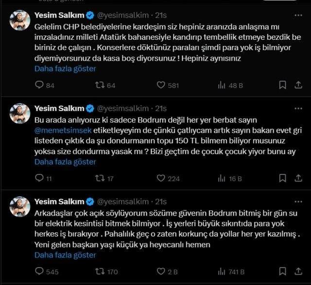 <p>Yeşim Salkım, bununla da kalmadı CHP'li belediyeleri de şu sözlerle suçladı:</p>
