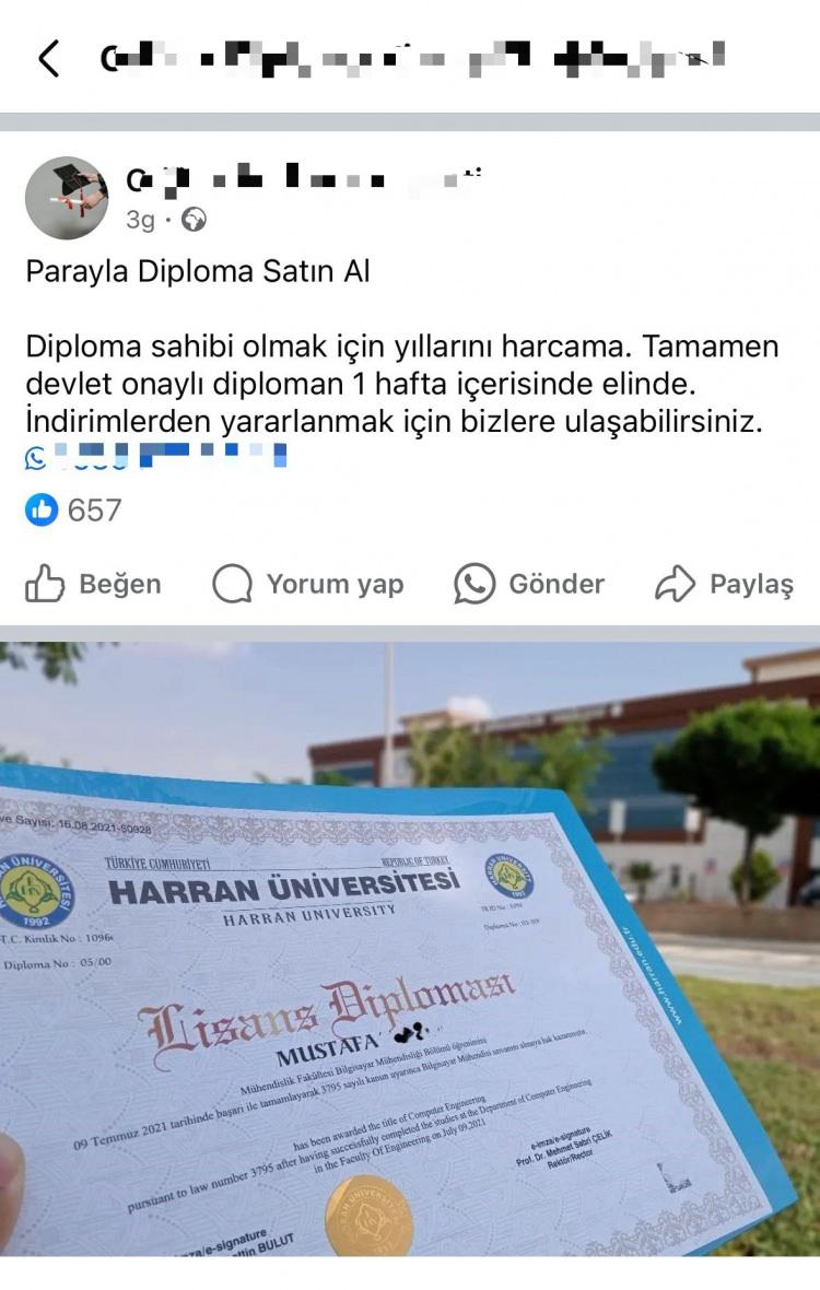 <p>Dolandırıcılık yöntemi olduğu düşünülen sayfalarda, sahte diplomalara dair özelliklere de yer veriliyor. Satışı yapılan belgelere dair; E-Devlet'e işleneceği, orijinalinden ayırt edilemeyeceği, üniversitelerin gerçek mezunları ile aynı şartlara sahip olunacağı ve hukuki anlamda sorun yaşanmayacağına dair teminatlar sunulurken, kişilere; doktorluk, mühendislik, öğretmenlik, veterinerlik gibi çeşitli meslekleri seçme şansı da tanınıyor.</p>