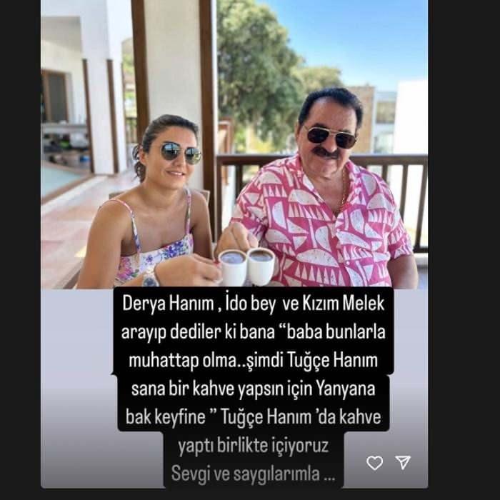 <p><span style="color:#FF0000"><strong>TATLISES'TEN DİLAN ÇITAK'A GÖNDERME</strong></span></p>
<p><span style="color:#000000"><strong>Tüm yaşananların ardından yardımcısı Tuğçe ile çekildiği bir kareyi sosyal medya hesabından paylaşan Tatlıses, "Derya Hanım, İdo Bey ve kızım Melek arayıp dediler ki bana; 'Baba bunlarla muhatap olma. Şimdi Tuğçe Hanım sana bir kahve yapsın için yan yana, bak keyfine.' Tuğçe Hanım da kahve yaptı. Birlikte içiyoruz. Saygı ve sevgiyle..." notunu düştü. </strong></span></p>