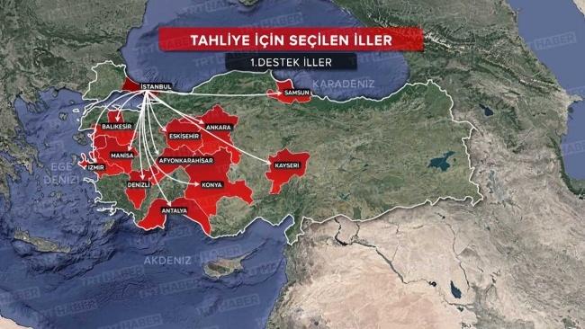 <p>Destek iller iki grup olarak belirlendi. İlk etapta depremzedeler, Balıkesir, Eskişehir, Ankara, Manisa, İzmir, Afyonkarahisar, Konya, Antalya, Denizli, Samsun ve Kayseri’ye tahliye edilecek. İsteyenler de memleketlerine gönderilecek.</p>
