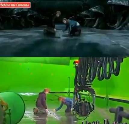 <p>Harry Potter sahnelerinin özel efektlerden önceki ve sonraki halleri</p>