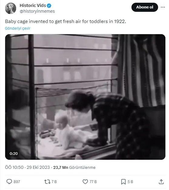 <p>Görsel içerik sitesi olan Getty Images’ta kafesin aktif olarak kullanıldığı anı gösteren 1937 tarihli bir fotoğraf bulunuyor. Reg Speller tarafından çekilen fotoğrafın açıklamasına “Yüksek bir apartman bloğunun penceresinin dışına iliştirilmiş bir tel kafeste asılı duran bir bebeğe nezaret eden bir dadı. Kafesler, Chelsea Bebek Kulübü'nün bahçesi olmayan ve yüksek binaların çatılarında yaşayan üyelerine dağıtılıyor” ifadeleri yazılmış.</p>

<p> </p>
