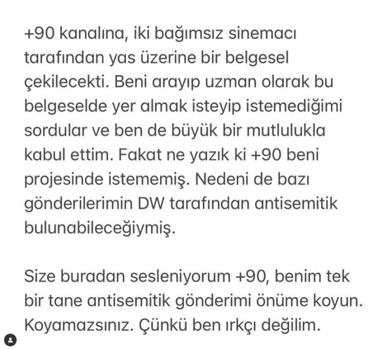 <p>Selvili, sosyal medya hesaplarından yaptığı paylaşımda şu ifadelere yer verdi:</p>

<p><em><strong>"Sizden bir açıklama bekliyorum @plus90_official Filistin özgür olana dek hiçbirimiz özgür değiliz.</strong></em></p>
