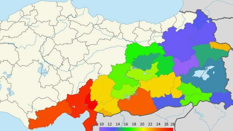 <p><strong>VAN: 54.272<br />
AĞRI: 55.296<br />
ŞANLIURFA: 64.416<br />
BİTLİS: 67.566<br />
DİYARBAKIR: 71.627<br />
MUŞ: 72.894<br />
KARS: 78.092<br />
TOKAT: 78.243<br />
BİNGÖL: 78.587<br />
ADIYAMAN: 79.223<br />
SİİRT: 79.308<br />
BATMAN: 82.052<br />
HAKKARİ: 84.114</strong></p>
