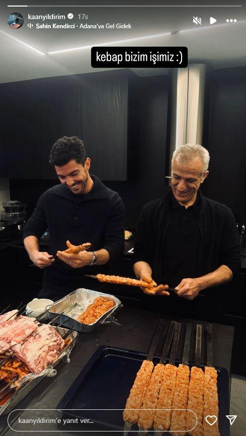 <p>Ünlü oyuncu kayınpederiyle kebap yaptığı o anları "Kebap bizim işimiz" notuyla paylaştı. </p>
