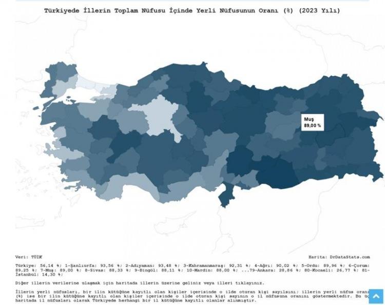 <p><strong>Muş'un yerli nüfus oranı % 89.00</strong></p>

<p> </p>
