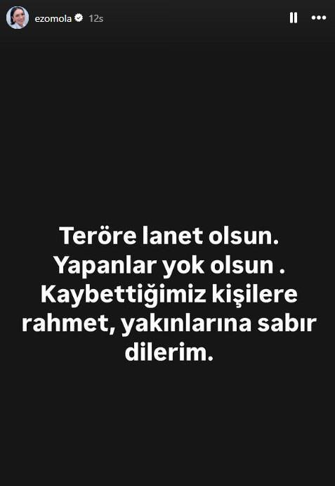<p><strong>EZGİ MOLA</strong></p>

<p><strong>"Teröre lanet olsun. Yapanlar yok olsun. Kaybettiğimiz kişilere rahmet, yakınlarına sabır dilerim"</strong></p>
