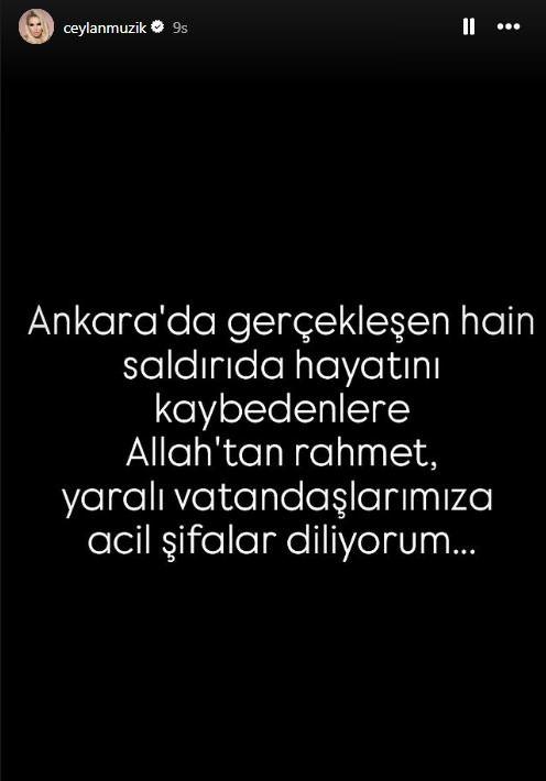 <p><strong>CEYLAN AVCI</strong></p>

<p><strong>"Ankara'da ger&ccedil;ekleşen hain saldırıda hayatını kaybedenlere Allah'tan rahmet, yaralı vatandaşlarımıza acil şifalar diliyorum..."</strong></p>
