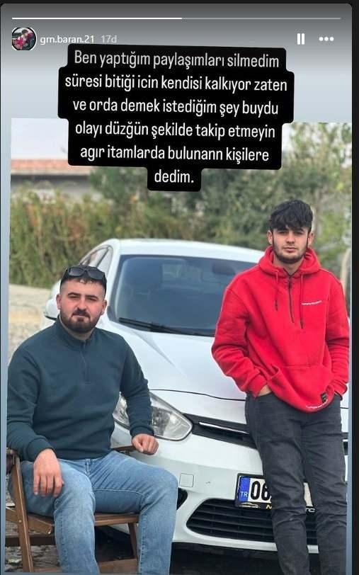 <p>Baran Güran bugün tekrar hesabını aktif hale getirdi. Güran, yeni bir paylaşım yaptı. Güran, dünkü yaptığı paylaşımları sildiğini kabul etmedi. Güran, <strong>"Ben yaptığım paylaşımları silmedim. Süresi bittiği için kendisi kalkıyor zaten ve orada demek istediğim şey şuydu; 'Düzgün şekilde takip etmeyin'. Ağır ithamlarda bulunan kişilere dedim." </strong>ifadelerini kullandı.</p>
